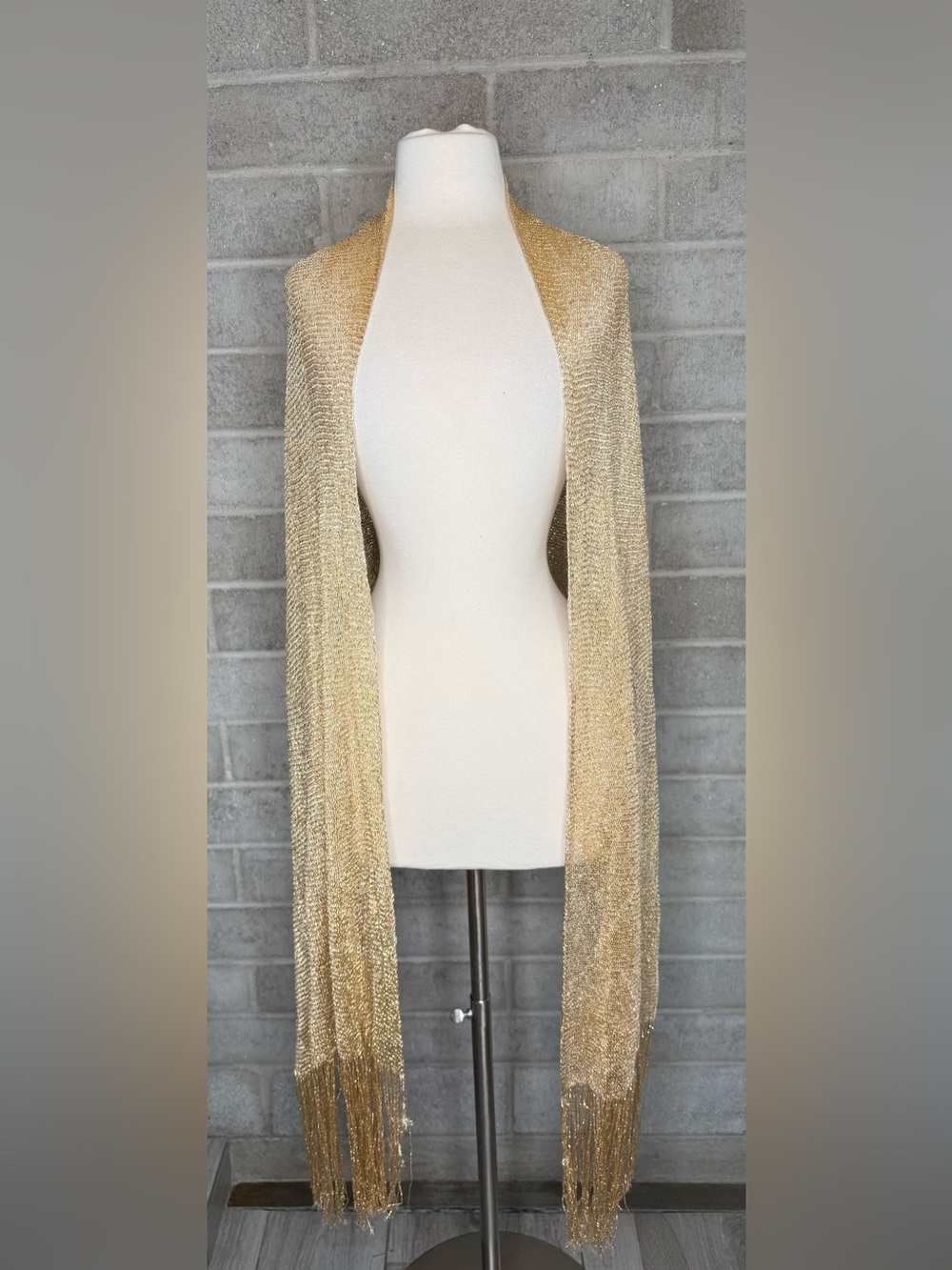 Gold Metallic Fringe Evening Shawl Wrap Wedding Formal Party Lightweight Scarf - Picture 4 of 14